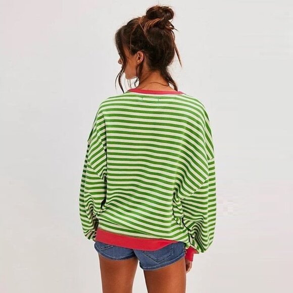 Free People Classic Striped Oversized Crewneck NWOT - Picture 2 of 7